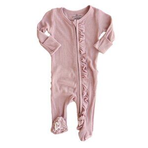 Caden Lane Ruffle Zipper Footie in Vintage Rose Waffle